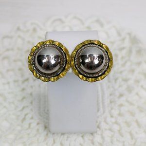 Round Gold and 925 Silver Clip-On Earrings